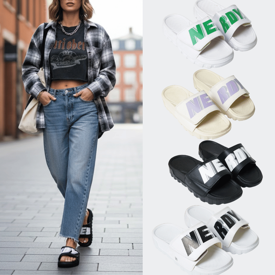 Dép nerdy - dép quai ngang nam nữ - dép nam nữ - dép đi mưa chống trượt - dép đế cao 4cm