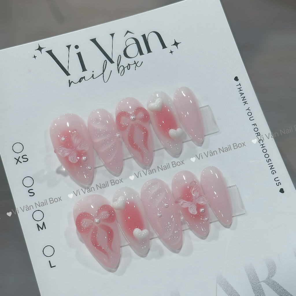 Nail box y2k thạch hồng gel nổi.
