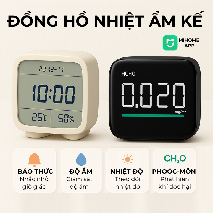 Đồng hồ nhiệt ẩm kế Xiao Qingping - Đồng hồ báo thức Qingping - Máy theo dõi khí độc Duka HF1