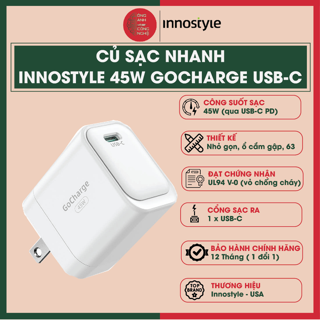 Sạc nhanh Innostyle 45W GoCharge USB-C charger