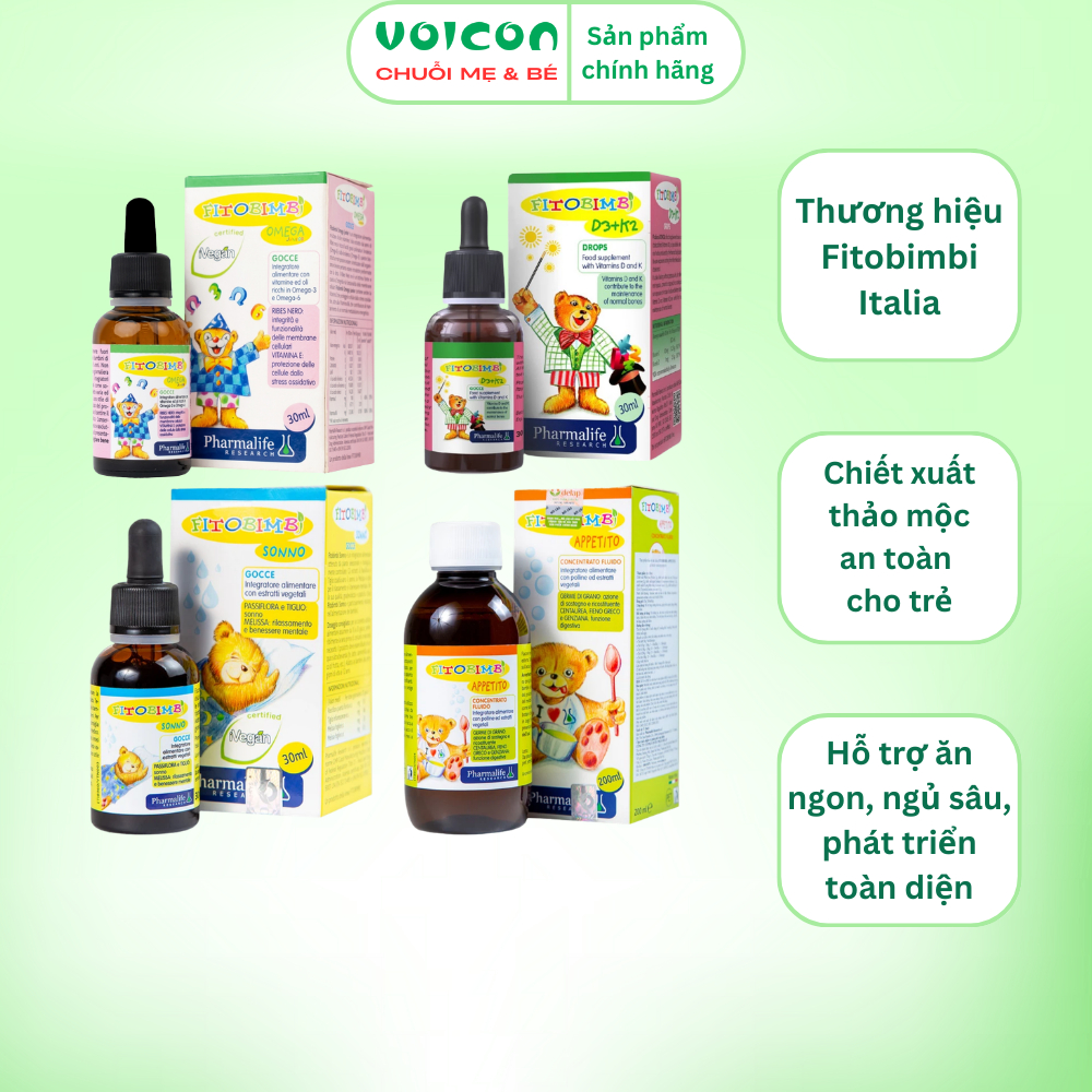 Siro Fitobimbi Sonno/D3K2/ Fitobimbi Appetito/ Omega Junior - hỗ trợ tiêu hóa ,giúp bé ngủ ngon