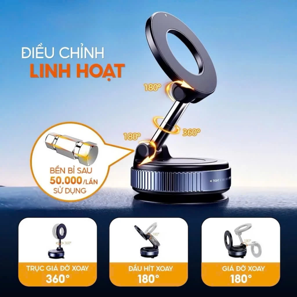 Giá Đỡ Điện Thoại Từ Tính K007, Giá Đỡ Magsafe Hút Chân Không Trên Ô Tô Cao Cấp, Xoay 360 Độ | BigBuy360 - bigbuy360.vn
