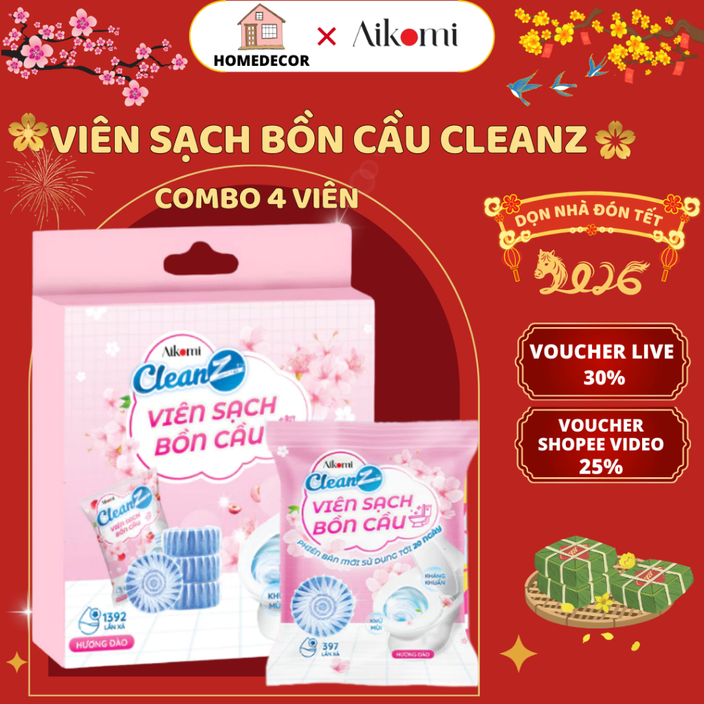 Combo 4 Viên thả bồn cầu 3in1 CleanZ, Viên tẩy bồn cầu, khử mùi nhà vệ sinh, sạch mảng bám CleanZ (H