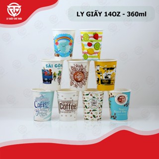  Set 100 cái ly giấy cốc giấy 14oz 360ml 2pe in mẫu sẵn ly giấy cà phê nóng lạnh mang đi take away 