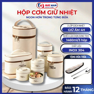 Hộp Đựng Cơm Giữ Nhiệt Hộp Cơm Trưa Văn Phòng Cách Nhiệt 3Tầng Bằng Thép Không Gỉ 304 Tiện Lợi