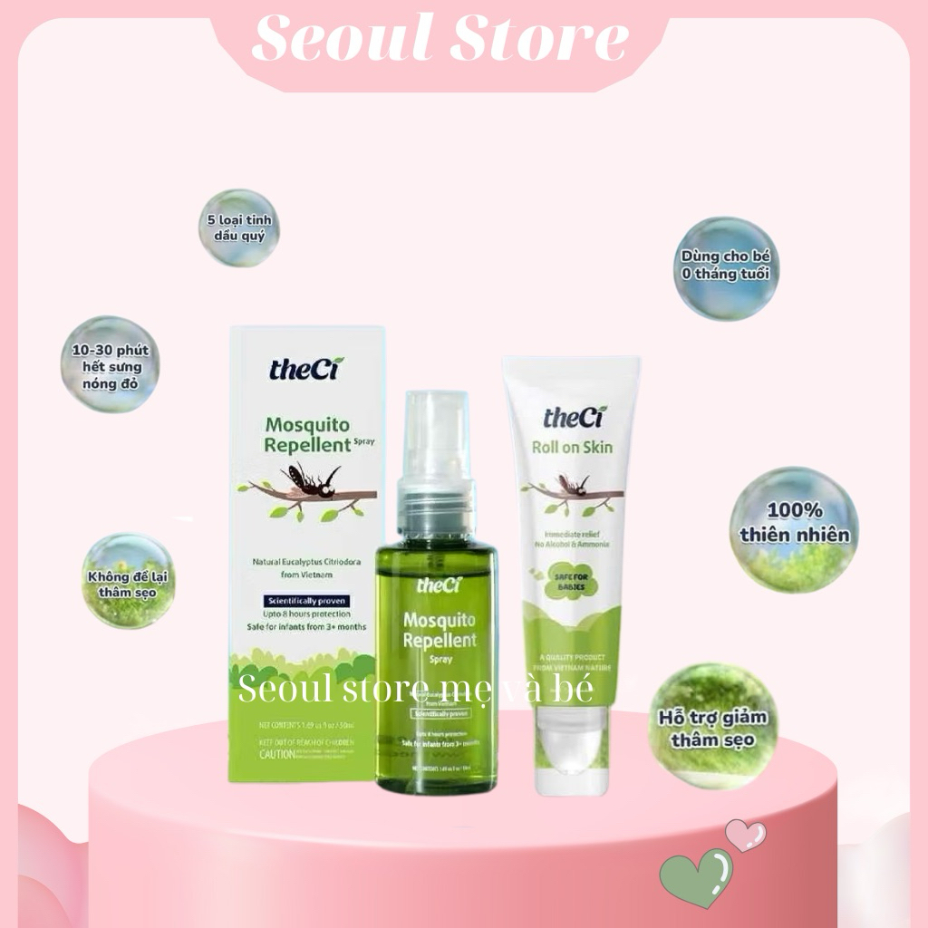 Xịt chống muỗi THECI 50ml / Thanh lăn bôi muỗi Theci 8ml giảm ngứa , giảm sưng an toàn cho Bé TDP