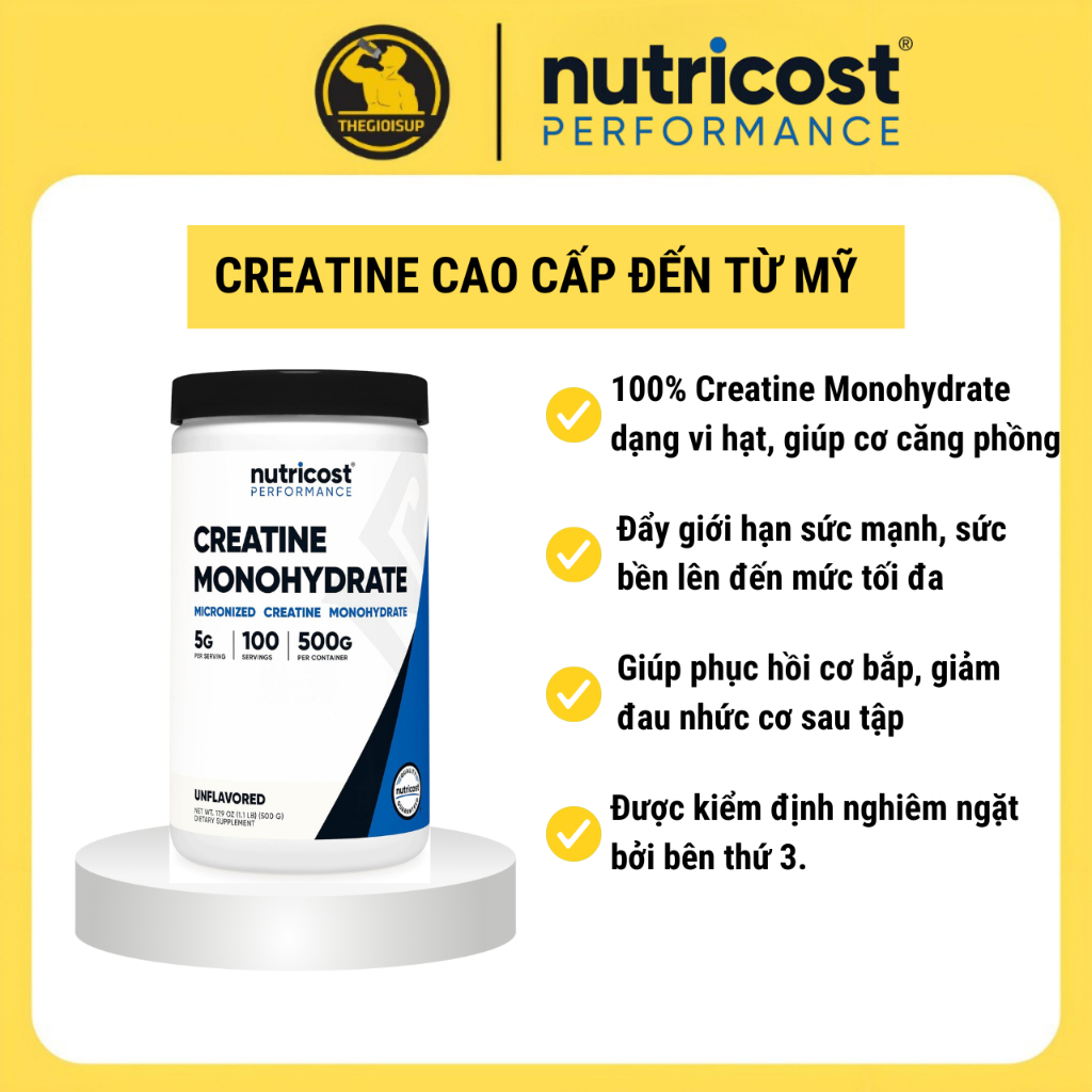 Bột Nutricost Creatine Monohydrate - Hỗ trợ tăng cơ (Hộp 500g)