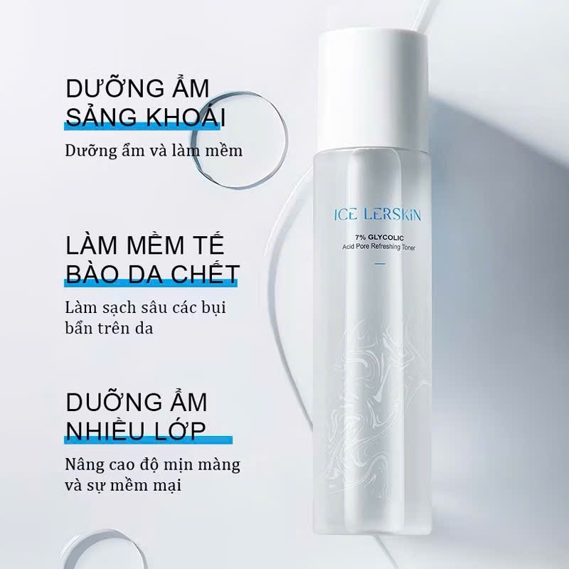 [Pass KOC 99%][Đã Mở Seal] ￼Nước hoa hồng axit glycolic ICE LERSKIN 200ml, chiết xuất thực vật