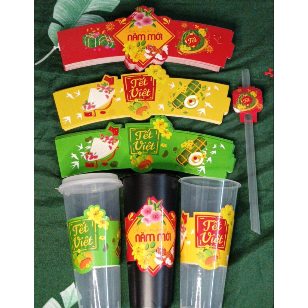 COVER TẾT/Noel SET 200 Cái cover + tag trang trí Tết/Noel, có 6 nấc cài, dùng được 40 loại ly