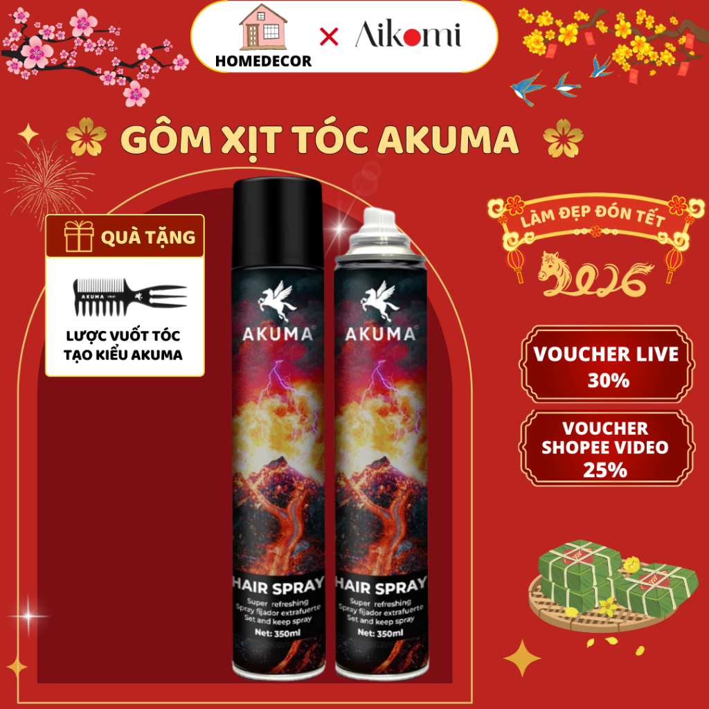 Gôm xịt giữ nếp tóc AKUMA HAIR SPRAY 390ml