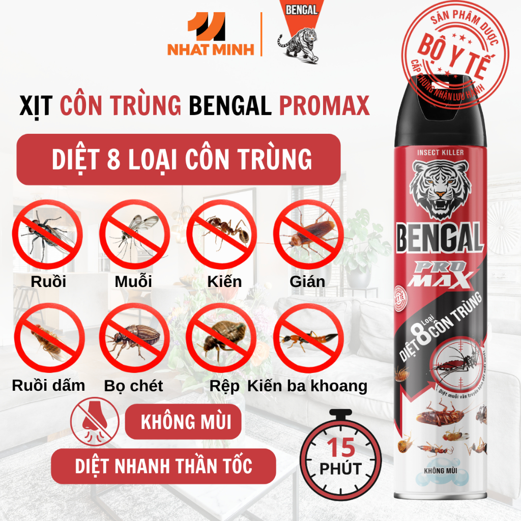 Bình xịt muỗi Bengal Pro Max 500ml diệt 8 loại côn trùng, bình xịt côn trùng an toàn cho gia đình