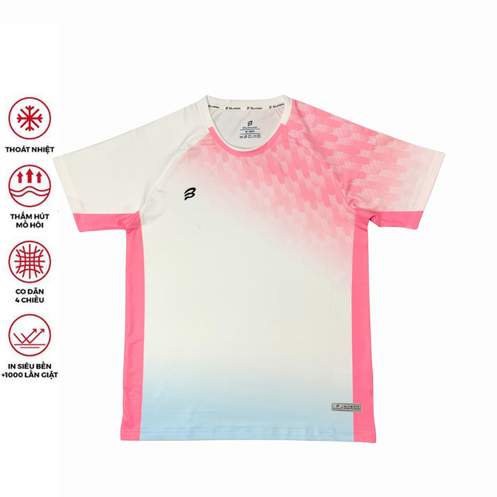 Áo Cầu Lông Bumbee Trắng Phối Hồng Phấn, Áo Thể Thao Cầu Lông Bumbee