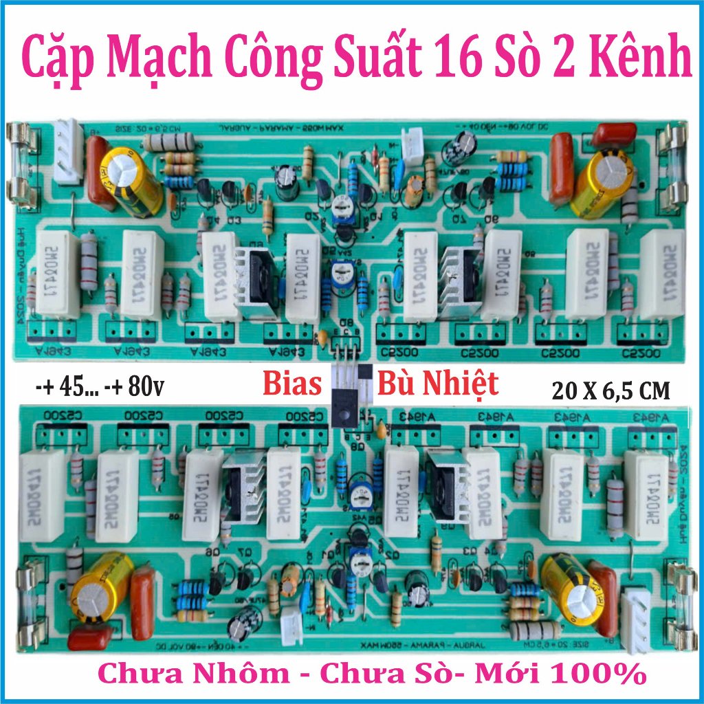 Cặp Bo Mạch Công Suất 16 Sò 2 Kênh  Chưa Nhôm Chưa Sò  Đã Test & Chỉnh Bias Sẵn