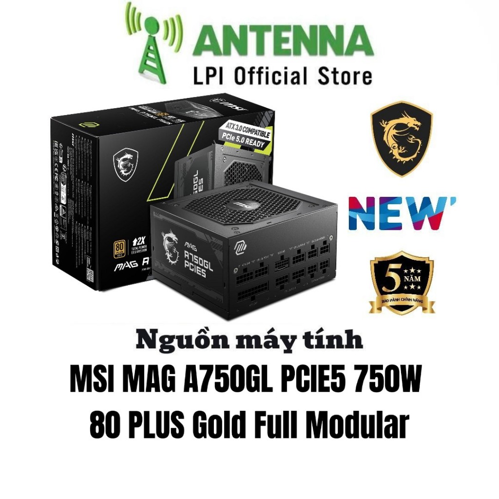 Nguồn máy tính MSI MAG A750GL PCIE5 750W 80 PLUS Gold Full Modular / Chính hãng bảo hành 60 tháng