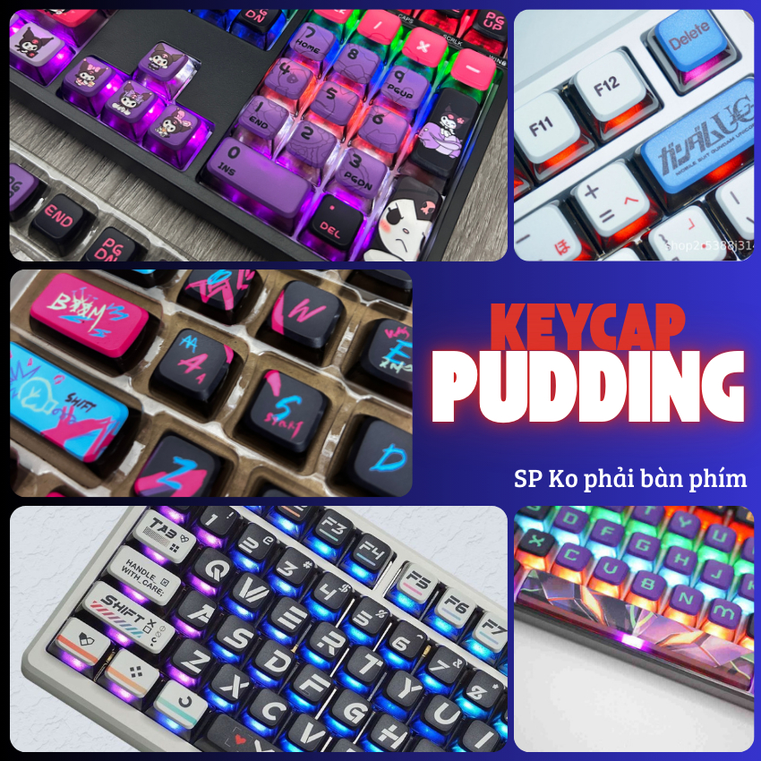 Bộ Keycap Pudding xuyên led, chất liệu PBT doubleshot  nhiều màu, keycaps