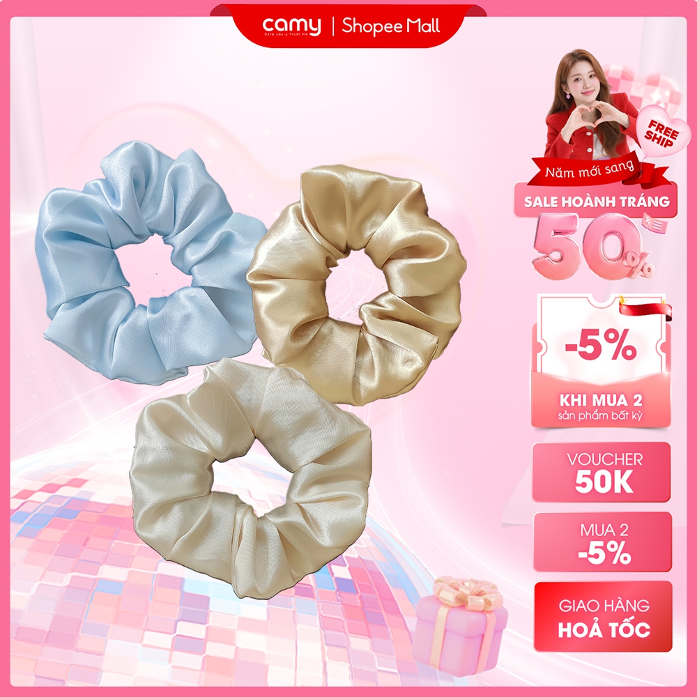  Dây buộc tóc scrunchies Camy Lumi đồ cột tóc nữ cỡ lớn thiết kế xếp ly sang trọng 