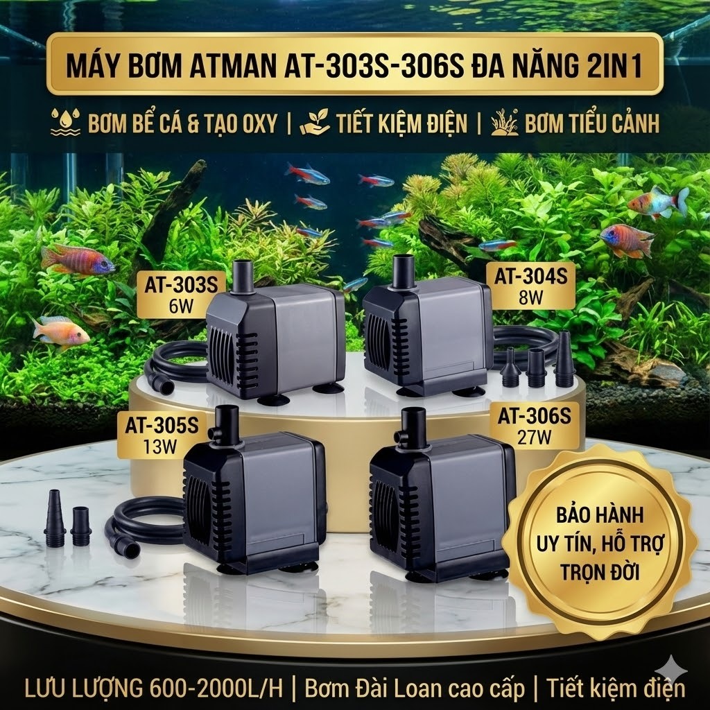 Bơm Nước Hồ Cá Atman AT-303S/304S/305S/306S Chính Hãng, Êm Ái