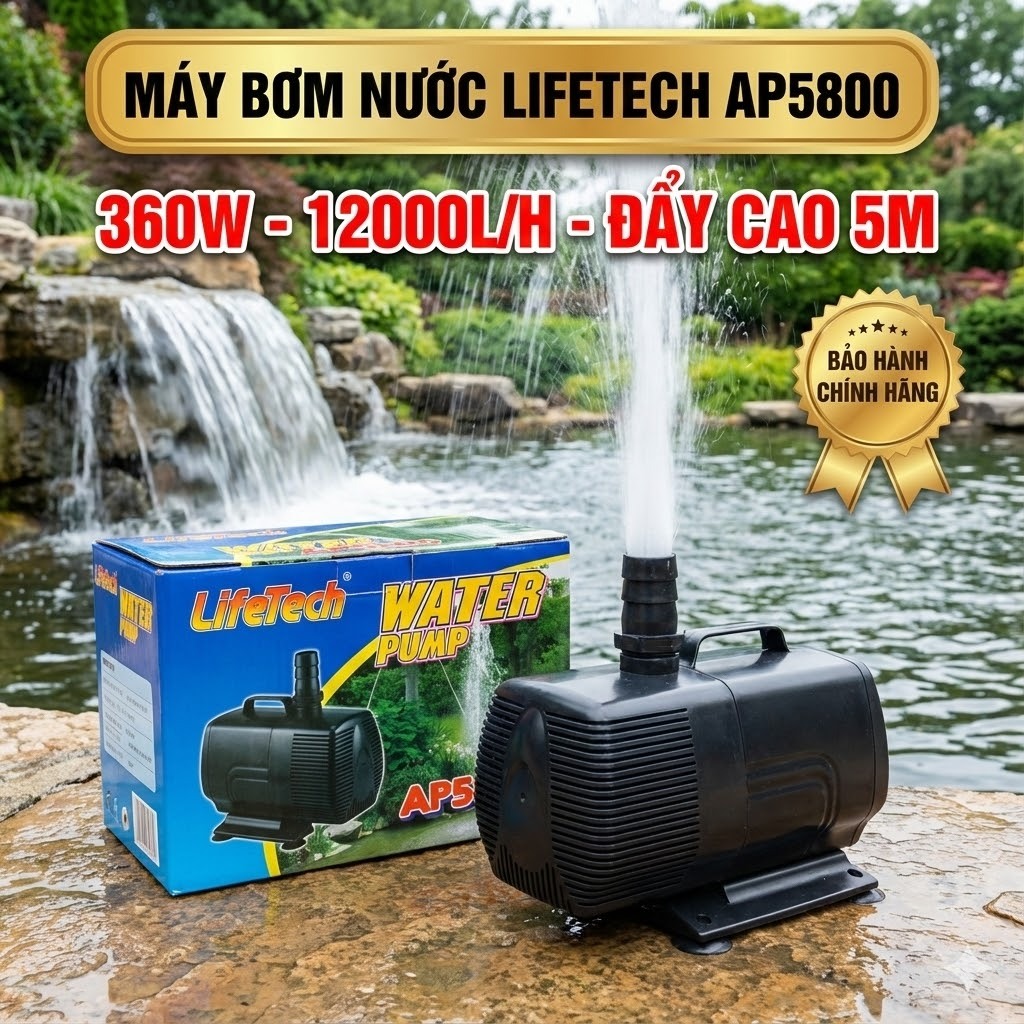 Máy Bơm Nước Lifetech AP5800 (360W-12000L/H-5M) - Bơm Hồ Cá Chuyên Trị Hồ Lớn, Thác Nước, Thủy Canh