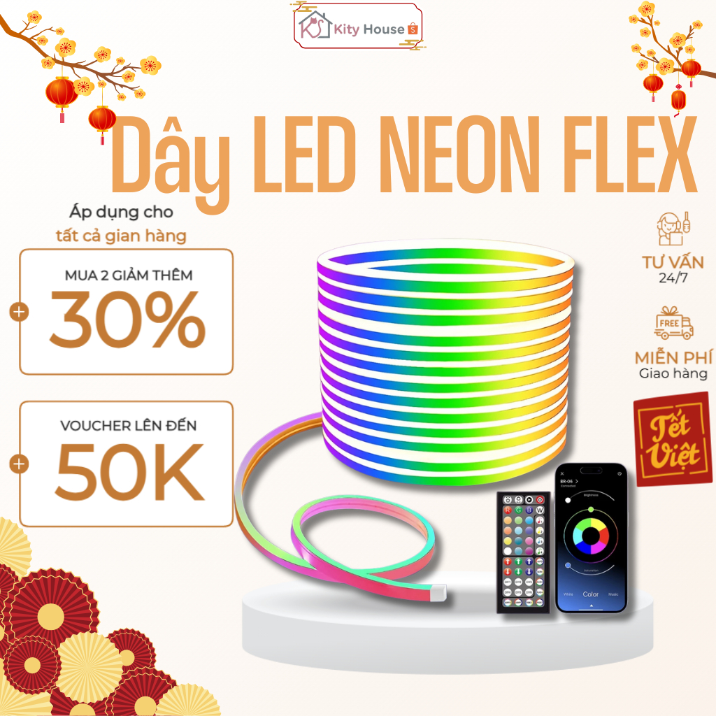 LED Neon Flex RGB Ánh Sáng Nhiều Màu Uốn Dẻo Decor Không Gian