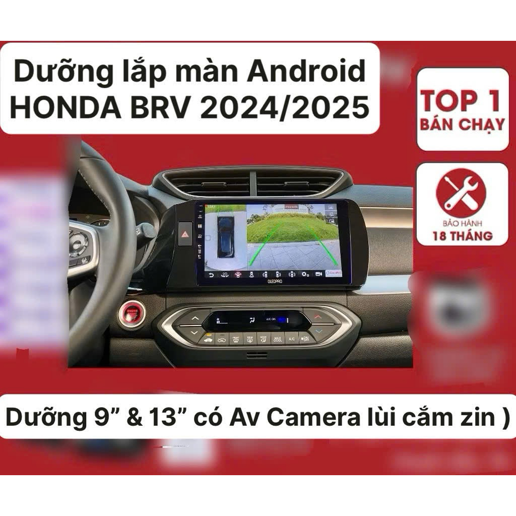 Mặt dưỡng Honda BRV 2023 - 2024, lắp màn 9”/13” inch nguồn zin cho xe ô tô BRV