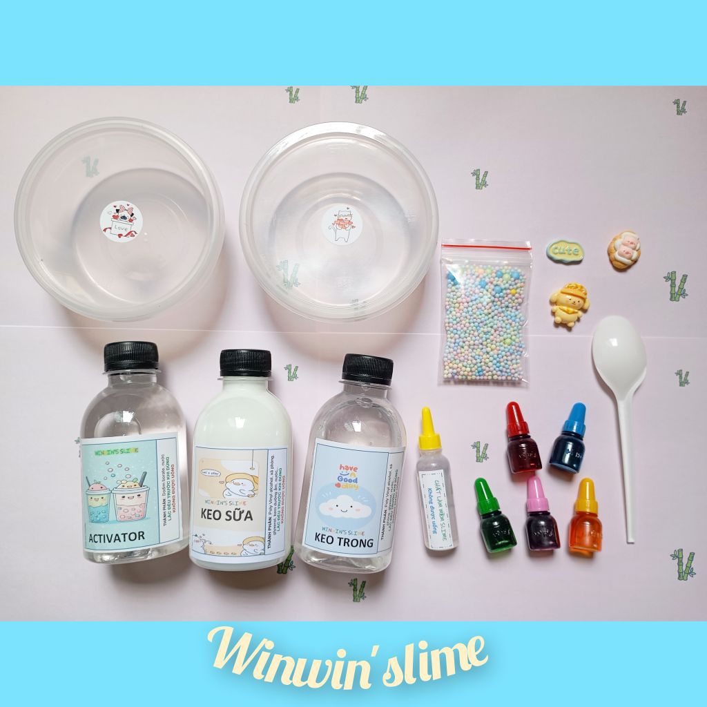 (00022) BỘ KIT LÀM SLIME TRONG và SLIME BASIC size 250ml - clear slime and basic slime kit, đồ chơi 