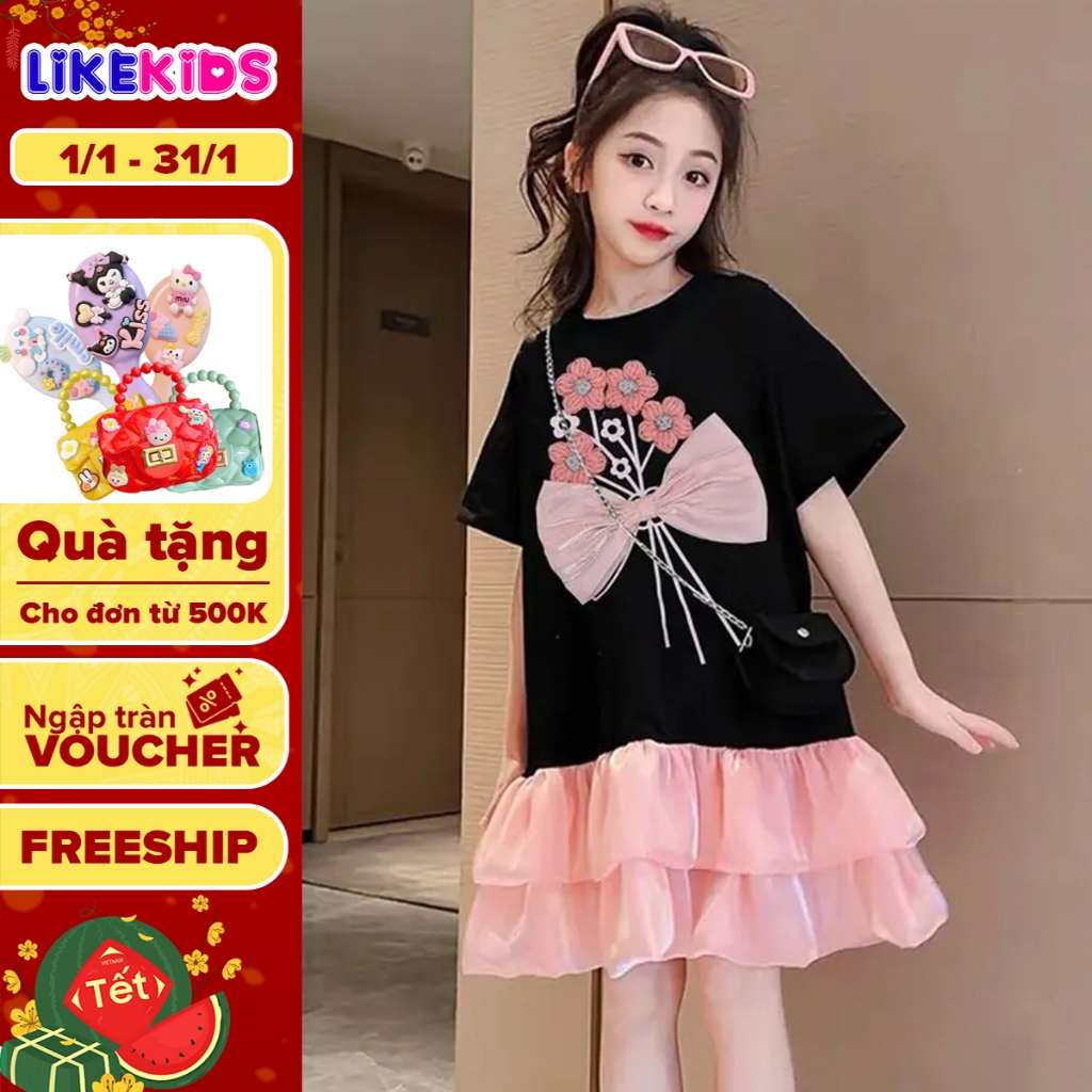 Đầm váy thun polo cực xinh cho bé gái kiểu dáng TÙNG XOÈ 2 tầng thoáng mát E66-LikeKids