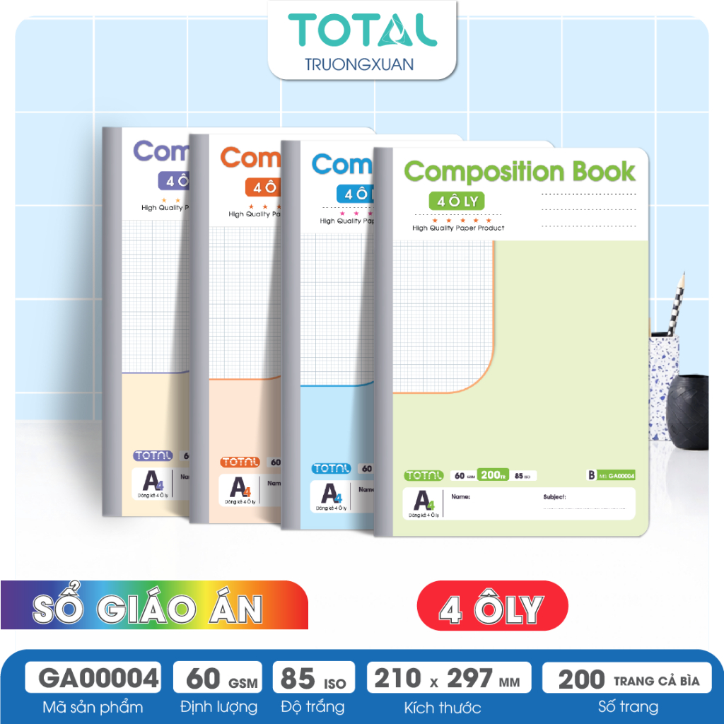 Sổ A4 Lesson Plan 4 ôly Total - 200 trang.Mã:GA04
