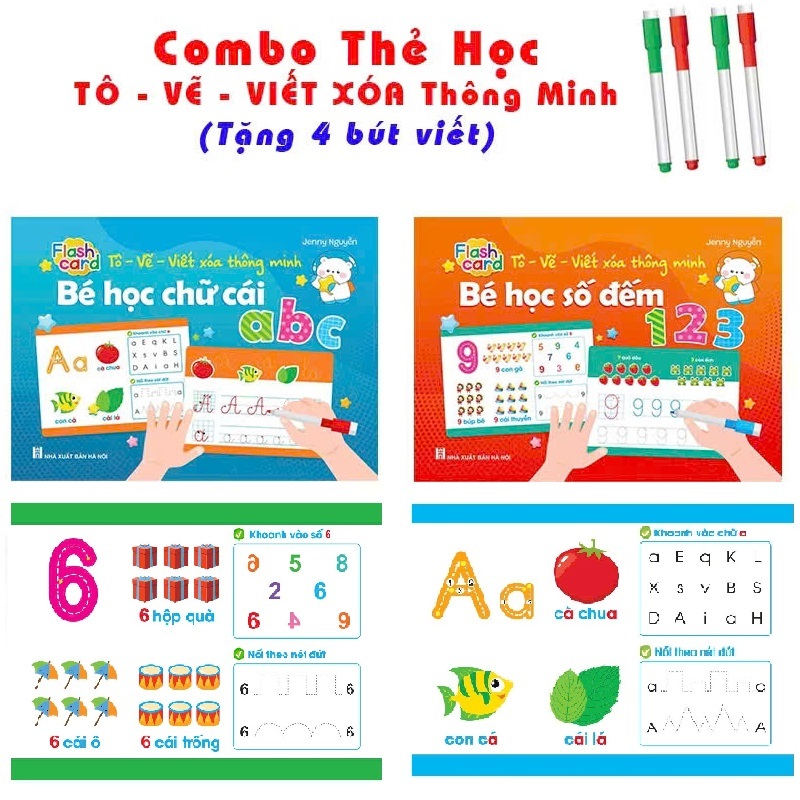 Flash card 32 Thẻ Tô - Vẽ - Viết Xóa Thông Minh Bé Học Chữ Cái Chữ Số