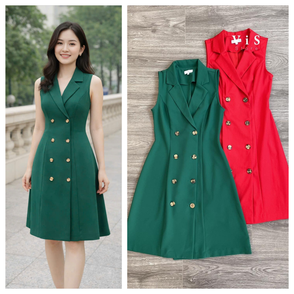 Vis store - Đầm vest nữ thiết kế cộc tay phù hợp công sở, noel ,tết