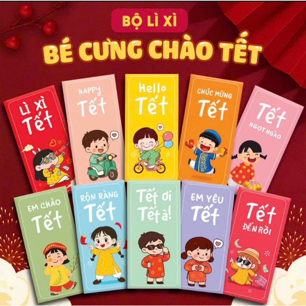 100 lixi truyền thống + túi , bao lì xì tết 2026 , bao lì xì tết độc lạ bao lixi , trang trí tết