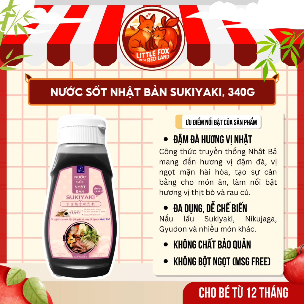 (DATE MỚI) Nước Sốt Sukiyaki Nhật - DASHI LAB - Chai 340g - Sốt Lẩu Sukiyaki, Cơm Bò Gyudon - Cho Bé