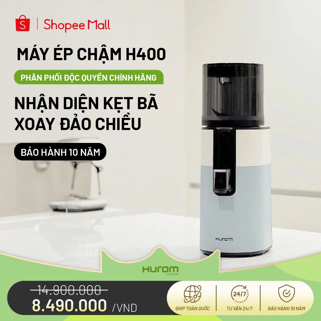 Máy ép chậm Hurom H400 ( Màu Trắng-Xanh) - Bảo hành chính hãng 10 năm - Phân phối độc quyền tại Việt
