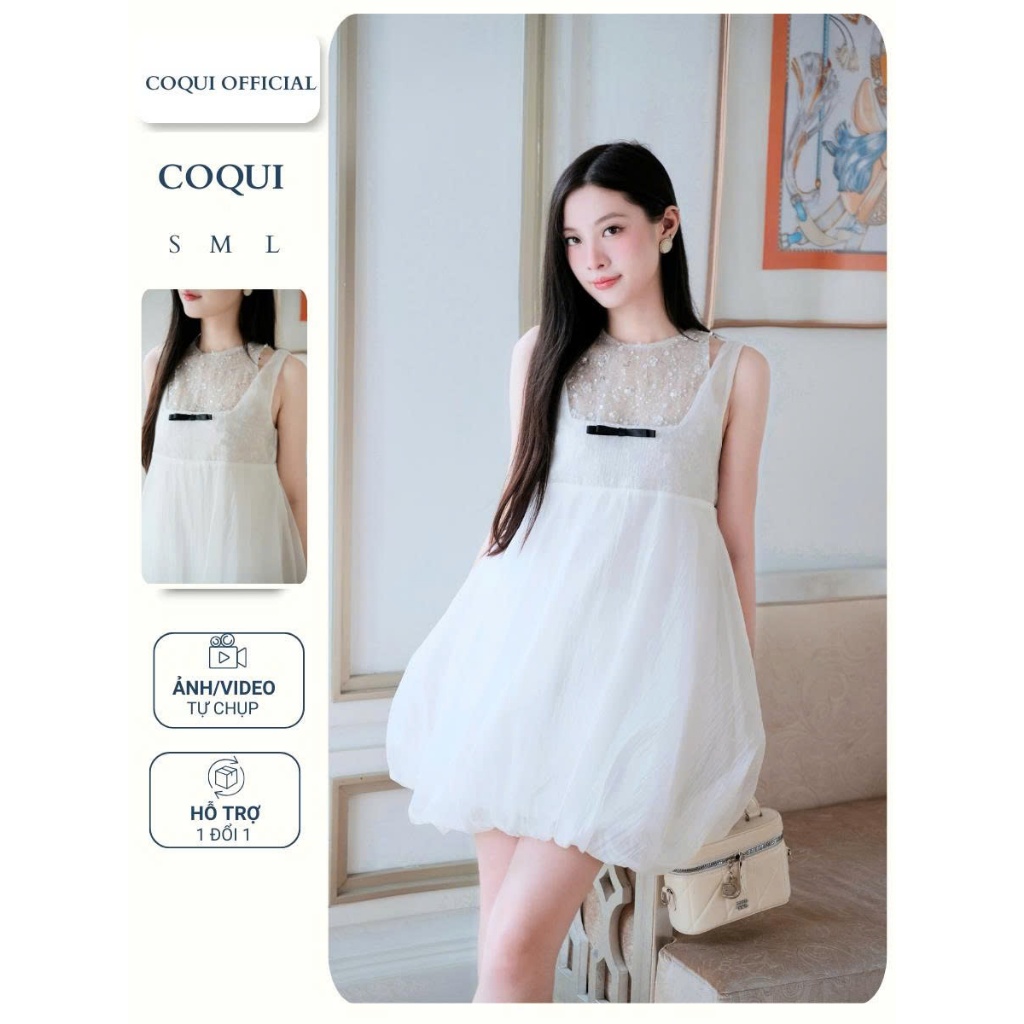 Đầm bí trắng QUIN DRESS - Coqui, Đầm tiểu thư thiết kế nhẹ nhàng thiết kế điệu đà vai áo đi chơi chụp ảnh siêu xinh | BigBuy360 - bigbuy360.vn
