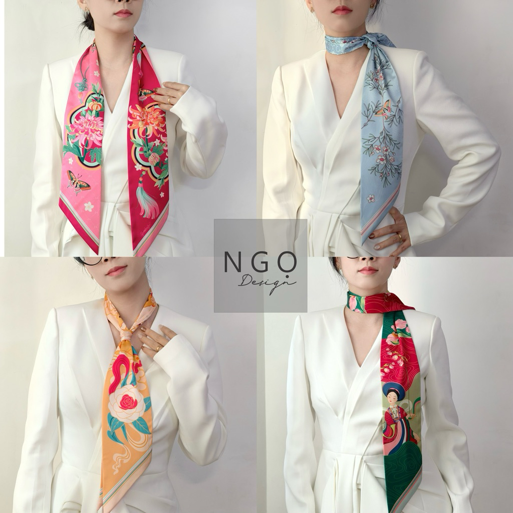 Khăn Twilly BST Giai ý - Thiều Hoa (ĐỌC KĨ MÔ TẢ) Khăn buộc nơ cổ, quai túi xách
