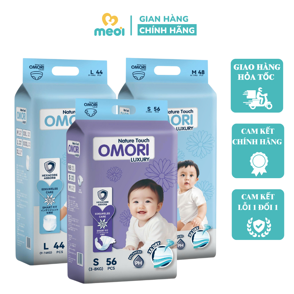 Bỉm Dán. Bỉm Quần OMORI LUXURY Mềm Mại, Khô Thoáng, Thấm Hút Tốt, Đủ Size Cho Bé