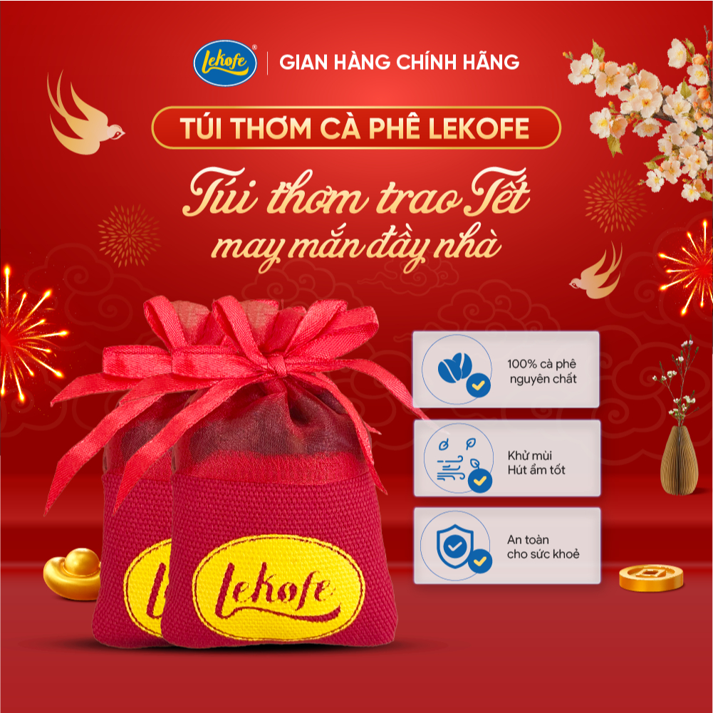 Túi thơm cà phê hạt nguyên chất treo xe khử mùi ô tô, Phụ Kiện Thơm tủ,văn phòng làm việc Lekofe 30g