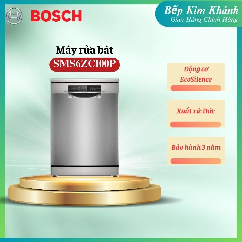 Máy rửa bát Bosch SMS6ZCI00P – Sấy Zeolith Siêu Khô, VarioDrawer, inox chống vân tay