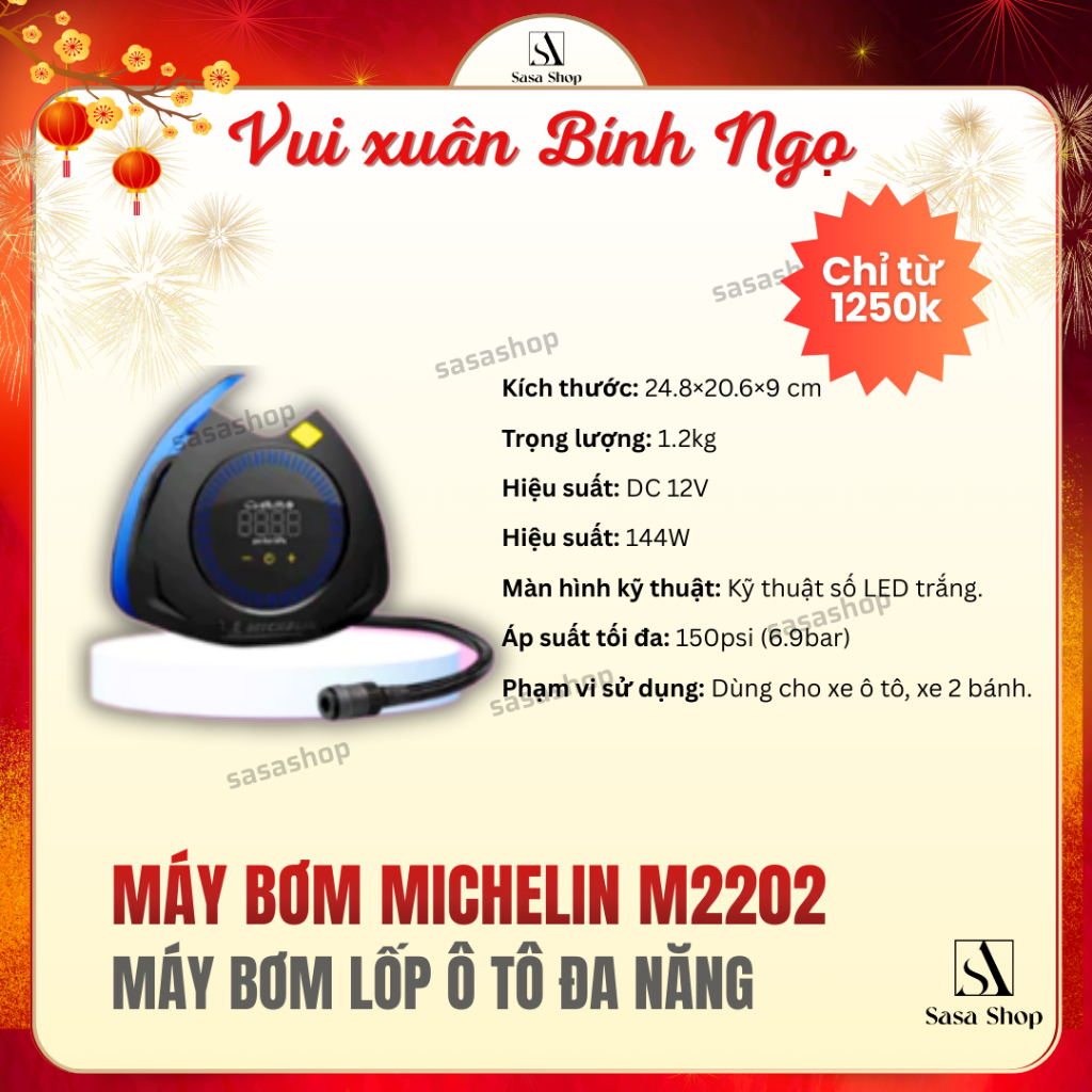 BƠM LỐP XE ÔTÔ CHÍNH HÃNG MICHELIN M2202- Chính Hãng Michelin_ Bơm Siêu Khoẻ
