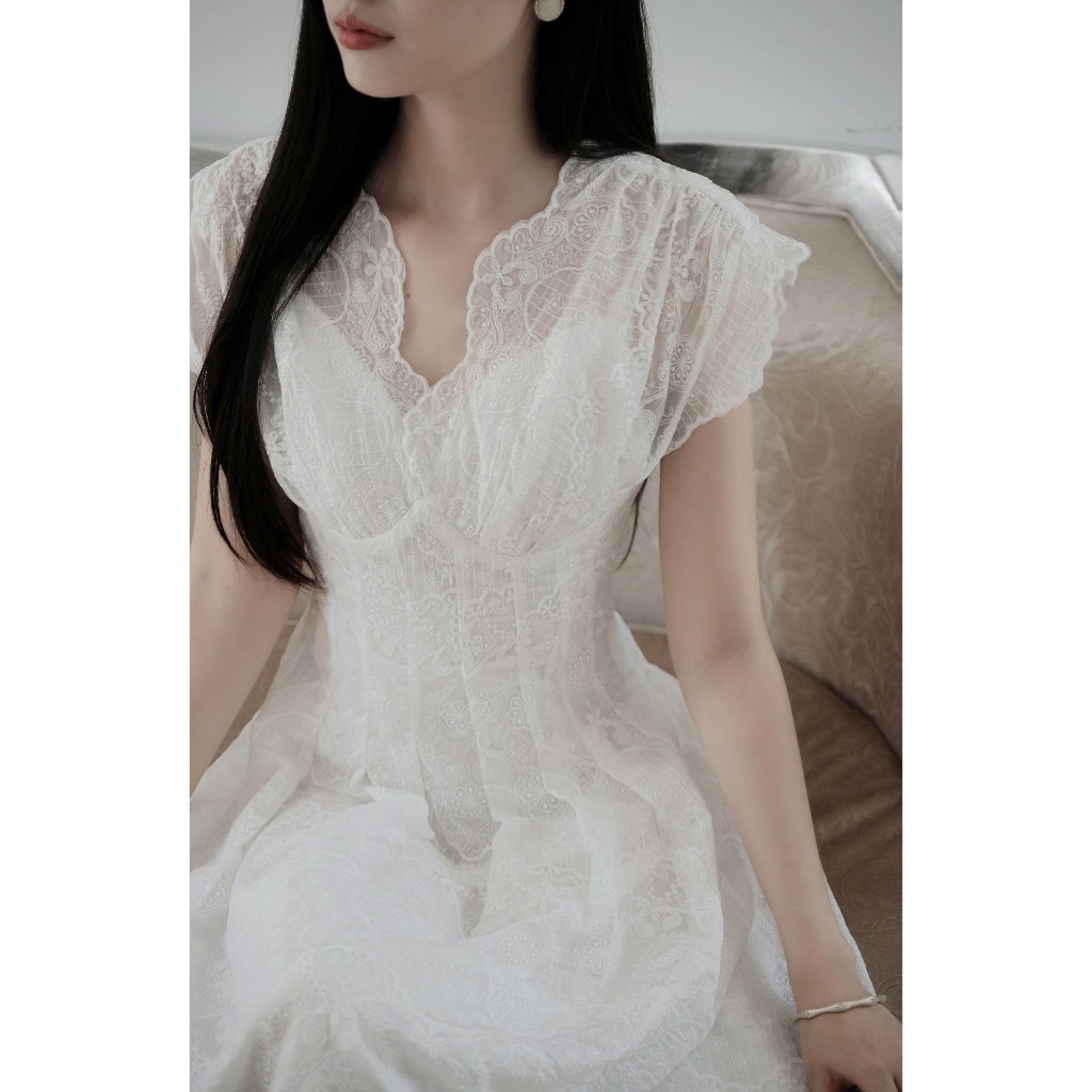 Đầm tiểu thư dự tiệc dáng dài AUDREY DRESS - COQUI, Váy trắng dáng dài nhẹ nhàng tùng xòe nhẹ tôn dáng đi chơi đi tiệc | BigBuy360 - bigbuy360.vn