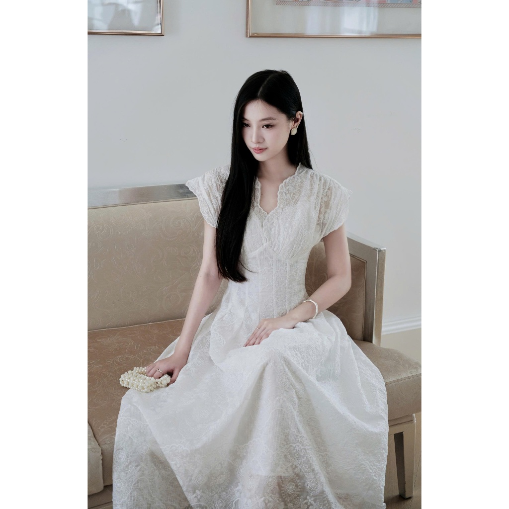 Đầm tiểu thư dự tiệc dáng dài AUDREY DRESS - COQUI, Váy trắng dáng dài nhẹ nhàng tùng xòe nhẹ tôn dáng đi chơi đi tiệc | BigBuy360 - bigbuy360.vn