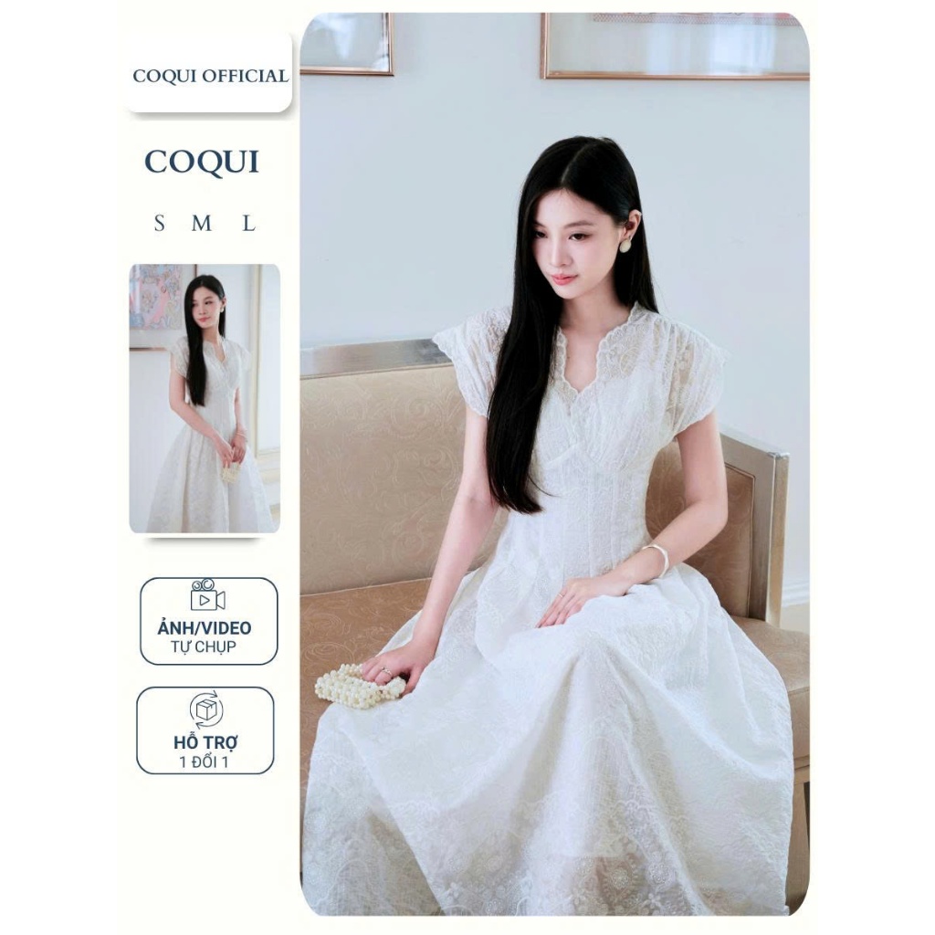 Đầm tiểu thư dự tiệc dáng dài AUDREY DRESS - COQUI, Váy trắng dáng dài nhẹ nhàng tùng xòe nhẹ tôn dáng đi chơi đi tiệc | BigBuy360 - bigbuy360.vn