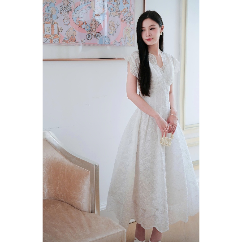 Đầm tiểu thư dự tiệc dáng dài AUDREY DRESS - COQUI, Váy trắng dáng dài nhẹ nhàng tùng xòe nhẹ tôn dáng đi chơi đi tiệc | BigBuy360 - bigbuy360.vn