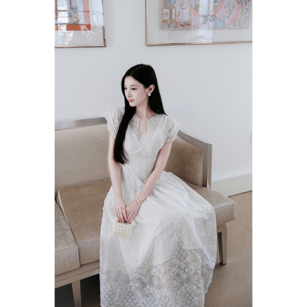 Đầm tiểu thư dự tiệc dáng dài AUDREY DRESS - COQUI, Váy trắng dáng dài nhẹ nhàng tùng xòe nhẹ tôn dáng đi chơi đi tiệc | BigBuy360 - bigbuy360.vn