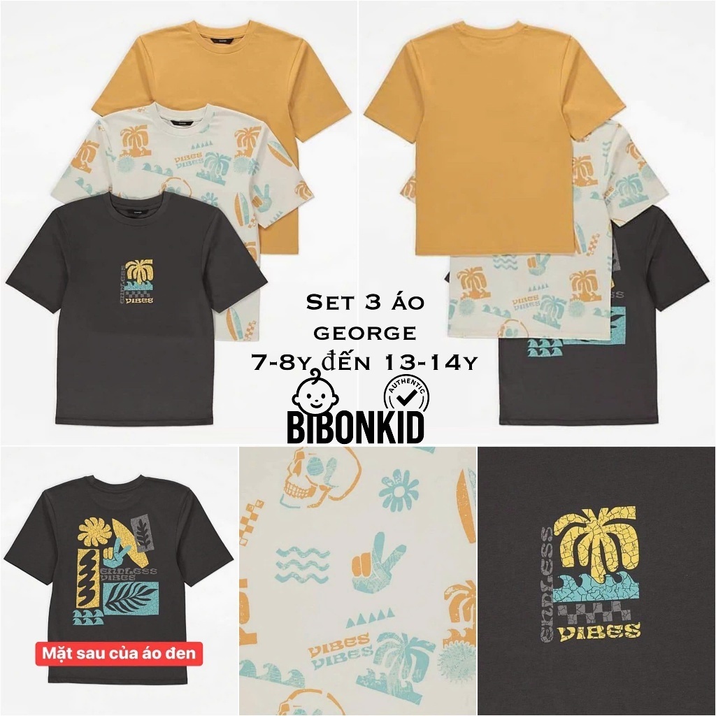 [Bibonkid] Set 3 áo bé trai lớn và bố size 7-8y đến 13-14y