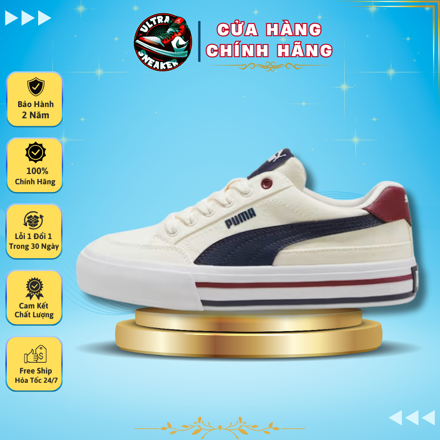 Giày Puma Court Vulcanized White Blu Nam Nữ Bản Cao Cấp Full Box.