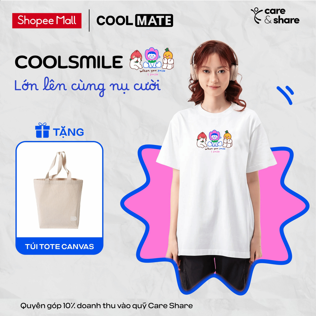 [SALE TẾT-BST Coolsmile]Áo thun cotton 220gsm form Regular Care & Share IN U Smile I Smile - Coolmat