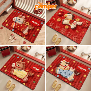 [HÀNG LOẠI 1] Thảm Lau Chân Hình Chú Ngựa 2026 PAMPER Chất Liệu Bùn Tảo 3D Siêu Thẩm Hút Chống Trượt