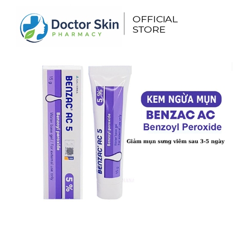 Kem Benzac AC 5% 2.5% Benzoyl peroxide 5% gel chấm mụn giảm mụn bọc mụn đầu trắng sưng tẩy đỏ maxcli