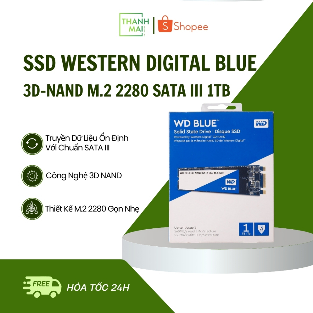 [NEW] Ổ Cứng SSD Western Digital Blue 3D-NAND M.2 2280 SATA III 1TB WDS100T2B0B