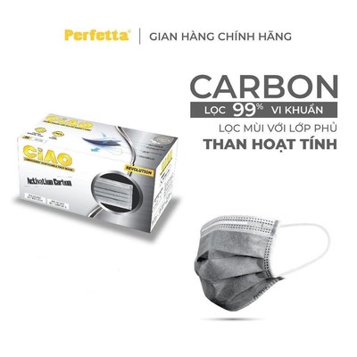  Hộp 40 Cái Khẩu Trang Y Tế Perfetta Ciao 4 Lớp Than Hoạt Tính Khử Mùi Màu Xám